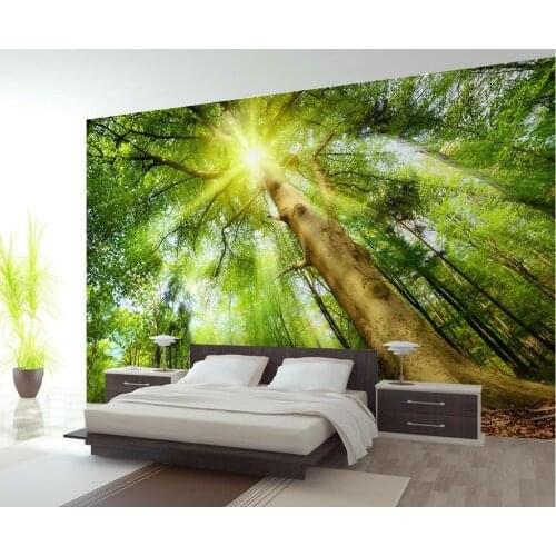 Custom Photo Wallpaper Large 3D sofa TV Background Wallpaper Mural Wall Sunshine woods 3D Mural Wallpaper
