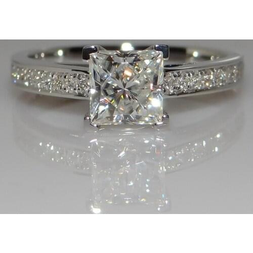 Simple Square Jewelry Ring Princess Cut 1ct AAAAA Zircon Cz Silver Colour Engagement Wedding Band Ring For Women