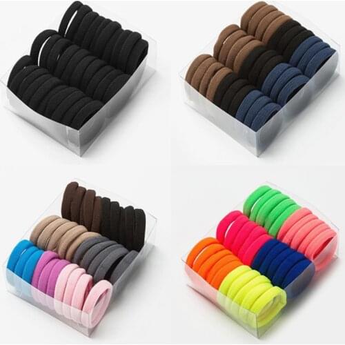 30Pcs/Set Elastic Hairband Stretch Rubber Seamless Mixed Solid Color Ponytail Holder Simple Women Girls Headwear Nylon Hair Band
