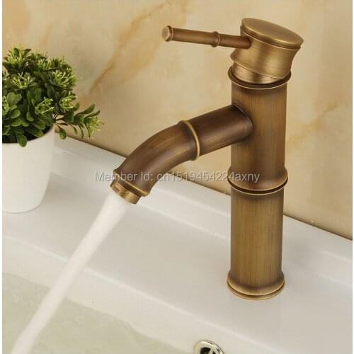 Free Shipping 8" Bamboo Shape Single Handle Antique Copper Bathroom Basin Sink Faucet Waterfall Spout Vanity Mixer Tap GI38