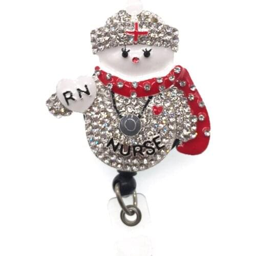 Rhinestone Snowman Christmas Badge Reel Rhinestone Nurse Retractable Badge Reels