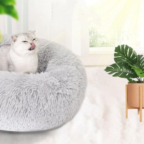 Super Soft Pet Bed Kennel Dog Round Cat Winter Warm Sleeping Bag Long Plush Large Puppy Cushion Mat Portable Cat Supplies