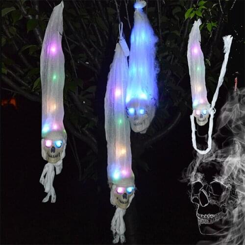 Halloween Skull Light with Spider Horror DIY Garden Hanging Creative Decoration for Home Shops Haunted House Party Supplies 2021