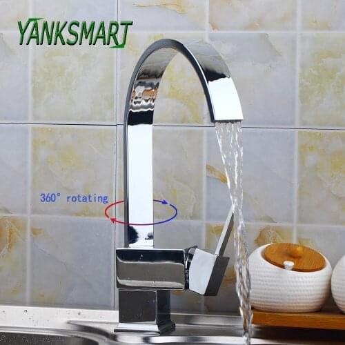 YANKSMART 360 Swivel Chrome Polished Kitchen Basin Sink Faucet Deck Mounted Single Handle Faucet Cold And Hot Mixer Water Tap