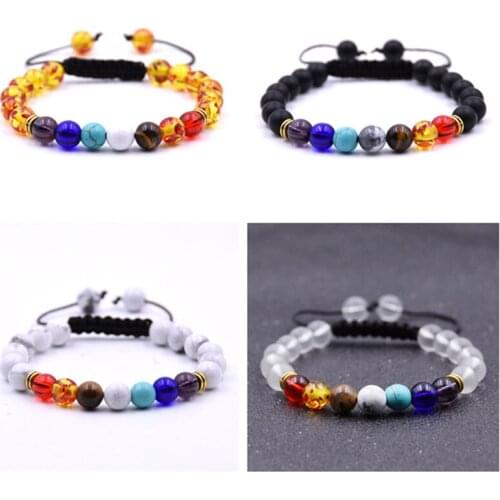 Yingwu 20pcs Wholesale Chakra Bracelet Men Black Lava Healing Balance Beads Reiki Natural Stone Yoga Bracelet For Women