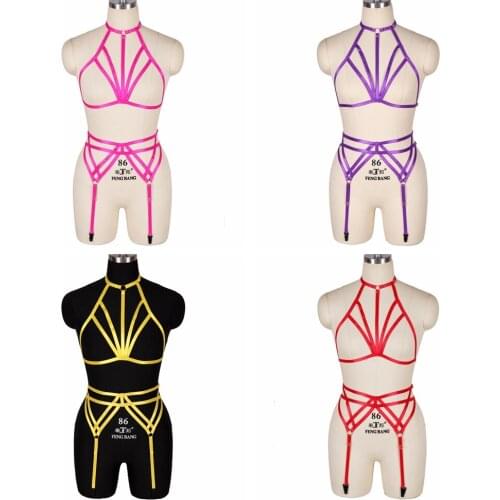 2pc Women Lingerie Harness Cross Straps Set Binding Body Leg Garter Sword Belt Goth Sexy Bondage Chest Cage Bra Dance Wear