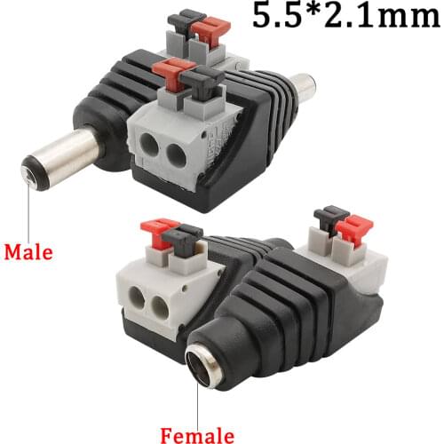1/2/5Pair DC Male Female Connector 5.5 x 2.1mm DC Power Jack Connector Plug Adapter For Led Strip/ 3528/ 5050 Connector