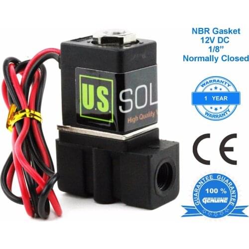 U.S. Solid 1/8" Solenoid Valve 12V DC Nylon for air water, CE Certificated, Normally Closed