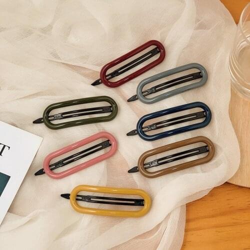 1Pcs Hot Style Hot Sale Women Morandi Color Hollow Oval Top Clip Lady Simple Multi-color Edge Hairpin Bangs Hairgrips For Girls