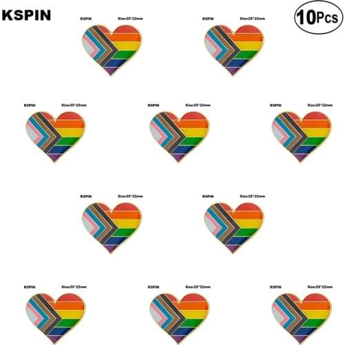Progress Pride Heart Shaped Lapel Pin Flag badge Brooch Pins Badges 10Pcs a Lot