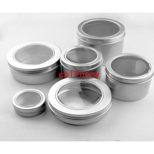 100pcs/lot 25ml 60ml 100ml Aluminum Cosmetic Cream Jar Window Cap, 150ML Metal Jars, 180ML Aluminum Box, Packing Tins Container