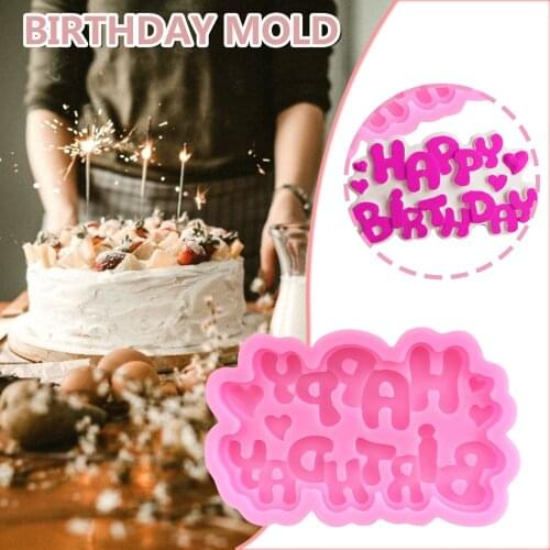 2 Pcs Happy Birthday Mold 3D Silicone Letter Ice Jelly Chocolate Mold DIY baking mold Birthday Cake Decorating Tool Mould 2021