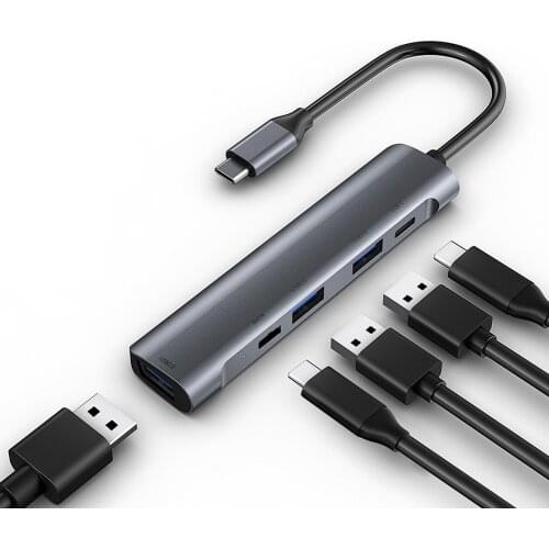 5 Port UBS-C Type-C Hub Splitter USB 3.0 Hub 2.0 60W PD Fast Charge Type-C Data Transmission Cable for PC Gamepad