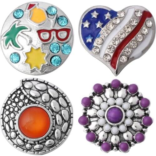 5pcs/lot New 18mm Snap Jewelry Retro Flower Snap Buttons Holiday Love Heart American Flag Snaps Fit Snap Button Bracelet