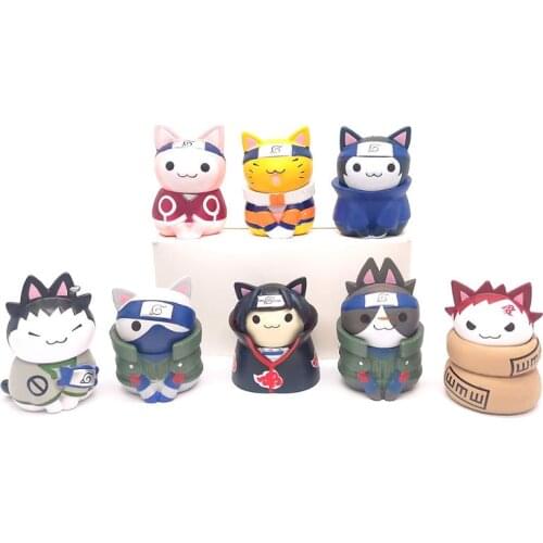 8 Styles/set Cat Naruto Uzumaki Uchiha Sasuke Haruno Sakura Hatake Kakashi Doll Toy Cake Decoration Ornament Gift