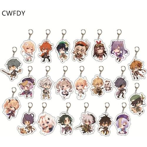 Genshin Impact Arcylic Keychain Cartoon Figure Zhongli Diluc Venti Paimon Key Chain Kawaii Character Pendant Chaveio For Kids