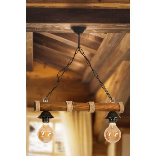 Natural Wood Metal Hat Dual Chandelier