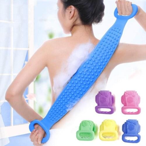Double Sides Silicone Bath Brush Scrubber with Handle Scrub Back Body Skin Care Rubbing Exfoliate Massage Towel Bathroom Tools