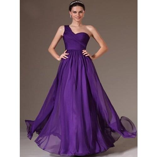 Purple Evening Dresses A-line One-shoulder Chiffon Lace Long Dubai Saudi Arabic Evening Gown Prom Dresses