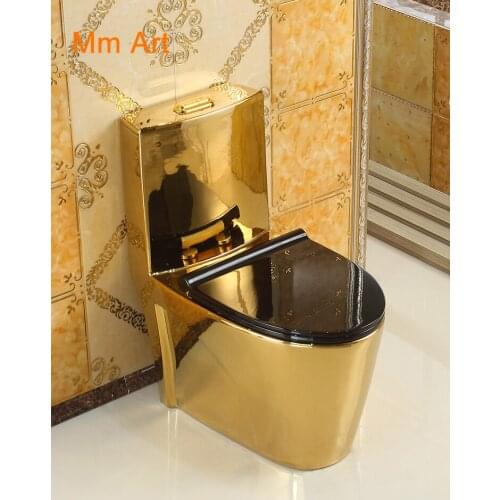 Artistic Golden Diamonds Style One Piece Closestool Siphon Jet Fluishing S-Trap Floor Mounted Luxious Villa Bathroom Seat Toilet