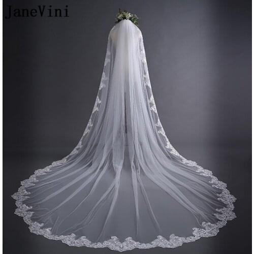 JaneVini Vintage Veil 3 Meters Long White Wedding Veil with Comb One Layer Lace Appliques Edge Tulle Bridal Party Accessories