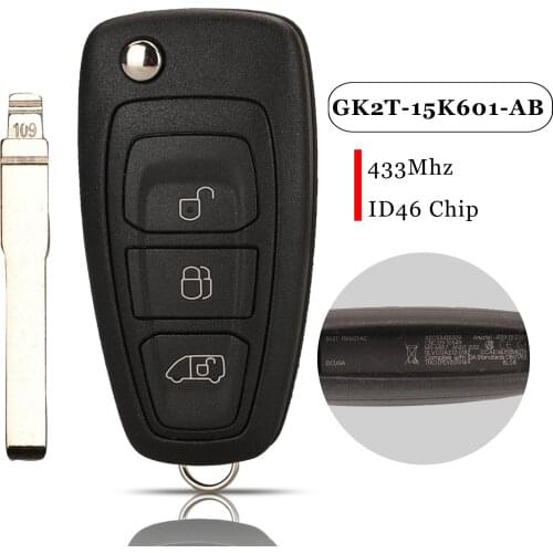 Jingyuqin 5pcs 3 Buttons Remote Car Key 434MHz 4d(83)/id49 Chip BK2T-15K601-AC,GK2T-15K601-AB For Ford Transit Custom 2014 2015