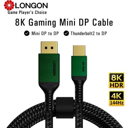 LONGON Silver Plated Mini DP to DP1.4 thunderbolt Cable 4K 8K for Macbook Air Pro Surface 5 6 7 Same Screen Cable 1m 2m