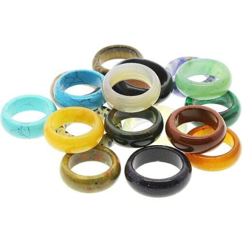 Natural Stone Ring Jewelry Attractive Unisex Ring Jewelry Agate Various Gemstone Ring Two Model Face Width 6mm 8mm