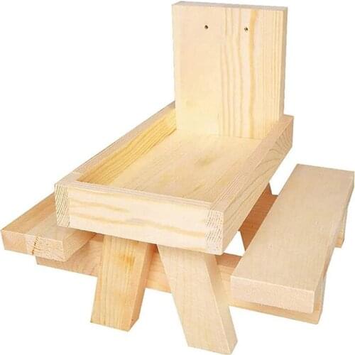 Wood Squirrel Feeder for Outside Outdoors Squirrel Picnic Table Chipmunk Bench Feeders House Corn Holder for Garden Yard