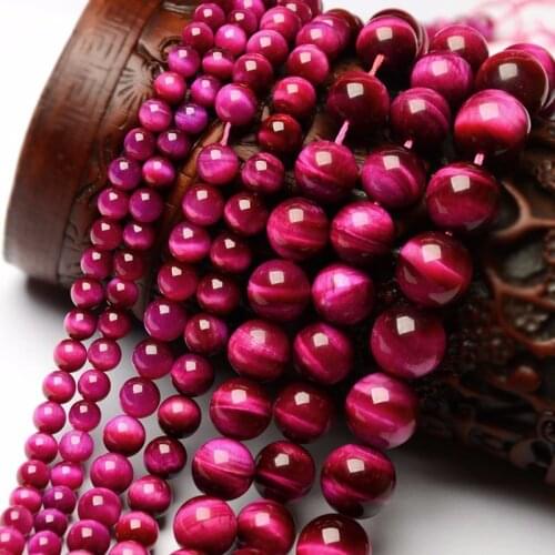 6 8 10mm fuchsia tiger eye stone natural natural stone round loose beads use to make DIY bracelet necklace selected size jewelry