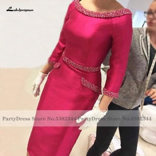 Lakshmigown Fuchsia Pink Satin Mother Of The Bride Dress Gift for Weddings 2020 Sheath Beads Mother of The Groom Party Gowns