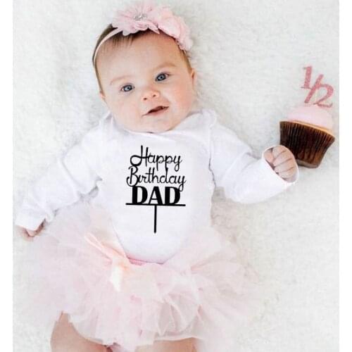 Cute Happy Birthday Daddy Letters Print Baby Romper Boy Girl Unisex Long Sleeve Rompers 0-24M Best Gift for Daddy Baby Clothes