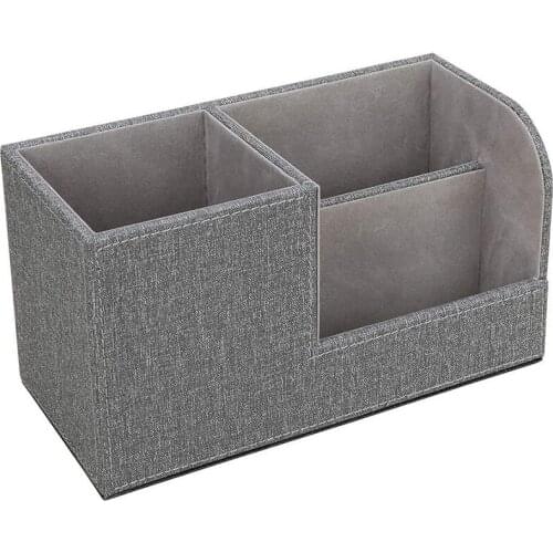 PU Leather Multi-Function Desk Stationery Organizer Storage Box Pen/Pencil, Business Cards Remote Control Holder (Grey)