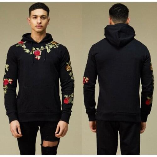 Sweatshirts Fashion Men Hoodies 2018 Long Sleeve Casual Floral Embroidery Hooded Tops Pullover Sweatshirts