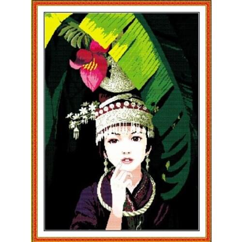 Chinese beauty cross stitch kit count printed aida 18ct 14ct 11ct black hand embroidery DIY handmade needlework supplies bag