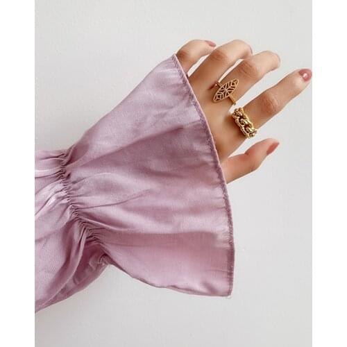 Spain Elegant Simple Hollow Leaves Thick Chain Hena Totem Open Ring Set 18K Gold Bulk Wholesale Real 925 Sterling Silver Jewelry