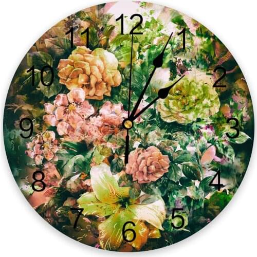 Oil Painting Style Flower Rose Abstract Wall Clock Modern Design Hanging Watch for Home Decoration Home Living Room Wall Art