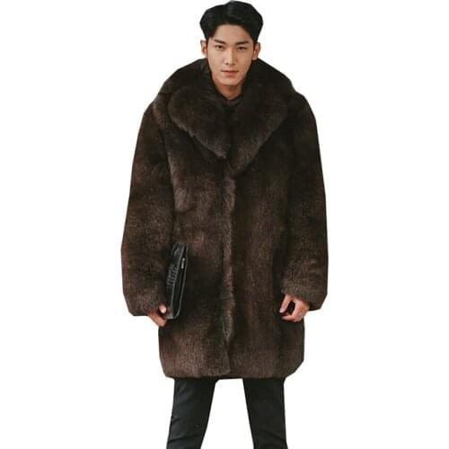 S-6XL New Fashion Winter Clothing Plus Size Mens Imitation Fox Fur Clothes Long Overcoat Mens Faux Fur Coat
