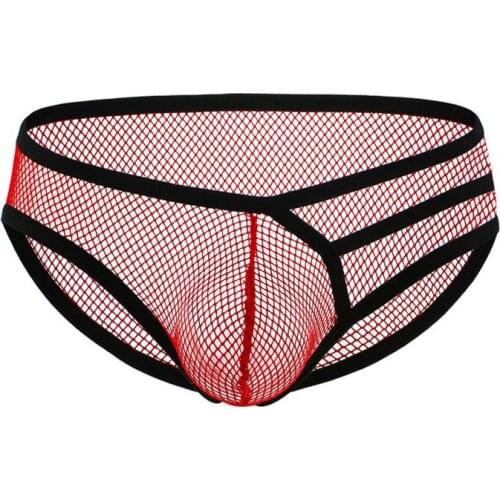 New Men Stripe Mesh U Convex Pouch Low Rise G-Strings Hollow Out Sheer G-Strings Sexy Thongs Underwear Gay Wear Plus Size F7