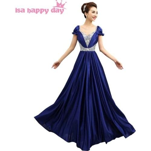 New arrival women formal gold burgundy dresses modest elegant long evening gown bandage royal blue sexy v dress 2020 satin H3044