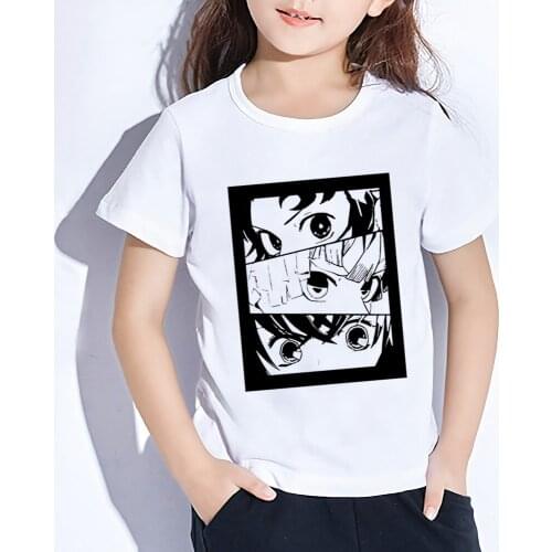 New Cartoon Demon Slayer Print Kids T-shirts Tops Summer Casual Kawaii T Shirt Girls Boys Popular White Clothes,YKP060