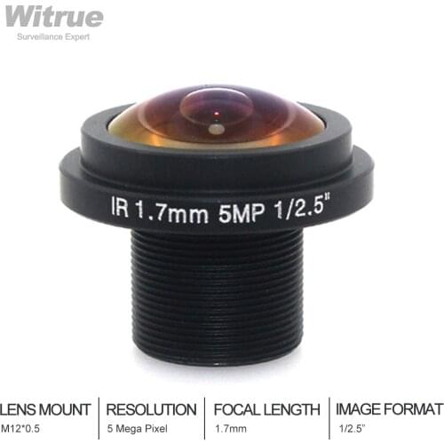 Fisheye lens 5 Mega Pixel 1.7mm 180 degree M12 F2.0 1/2.5 for Security Cameras