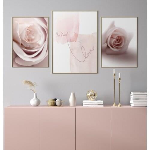 Pink Rose Poster And Printed Love Wall Art Flower Picture Canvas Painting Nordic Tableau Mural Living Room Home Wall Decoration
