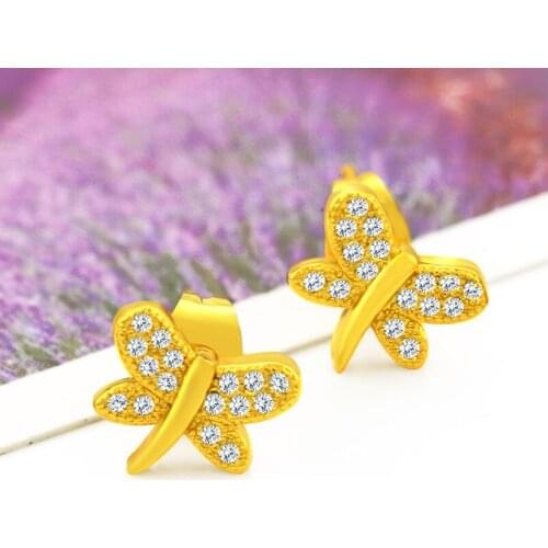 Simple And Fashionable All-match Gold Filled Cute Zircon Small Dragonfly Earrings
