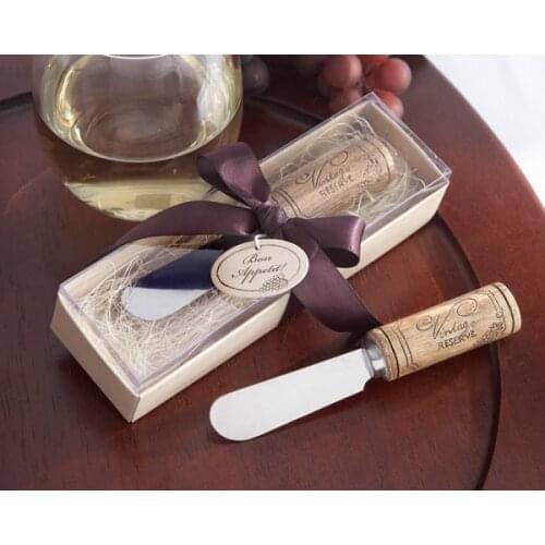 Stainless Steel Spreader with Wine Cork Handle Butter Knife Wedding Favor Gifts with Box 60pcs/lot