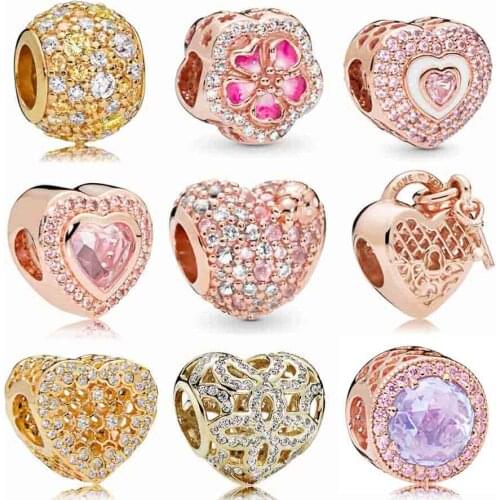 Rose Hearts On Hearts Honeycomb Lace Love You Lock With Key 925 Sterling Silver Beads Fit Europe Bracelet DIY Jewelry