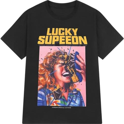 Short Sleeve Shirt 2021 Summer Casual Tshirt Harajuku T-Shirt Streetwear Retro Cake Blessing Print Tshirt Hip Hop Loose Cotton