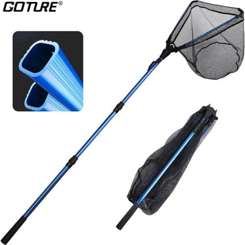 Goture Folding Fishing Landing Net Fish Net Cast Carp Rubber Coated Net Network Fly Fishing Net Work 1.02M 1.65M 2.2M
