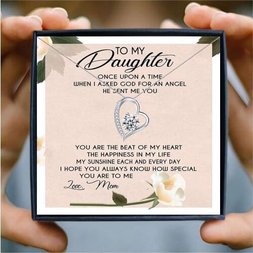 Silver Heart Chain Necklaces Pendants Rhinestone Choker Necklace for Daughter Birthday Gift Family Jewelry