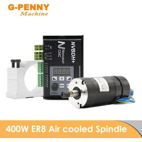 400W ER8 Diameter 55mm CNC Air Cooled Spindle Motor NVBDH+ Brushless DC Motor No Brush motor Driver Spindle With Hall LCD Panel